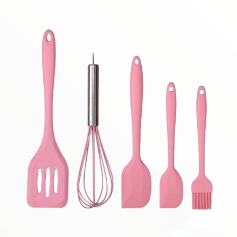 Silicone Kitchen Cutlery Cooking Set Pink 5pc