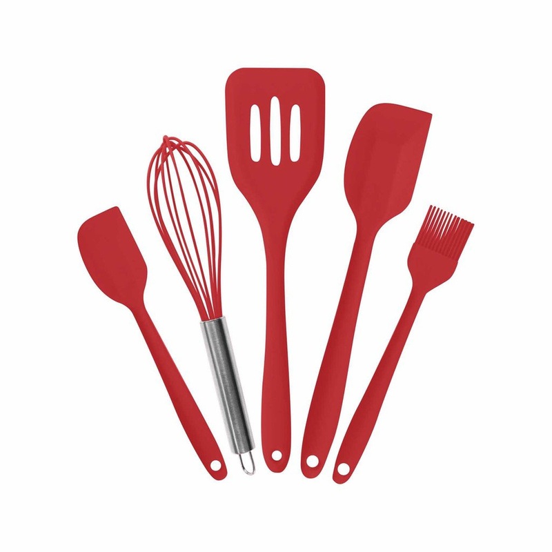 Silicone Kitchen Cutlery Cooking Set Red 5pc