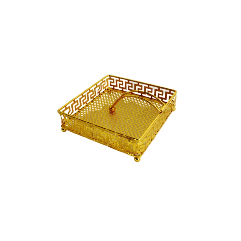Tissue Holder Metal Gold Square with On Top Handle
