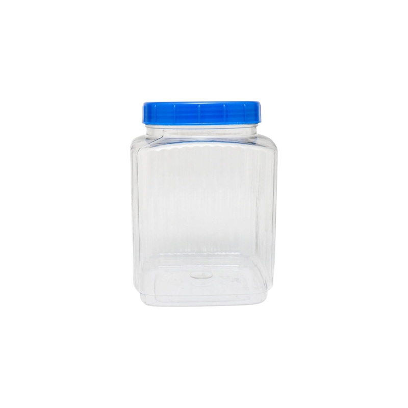 2.5kg PET Plastic Storage Jar Ribbed  Square Clear