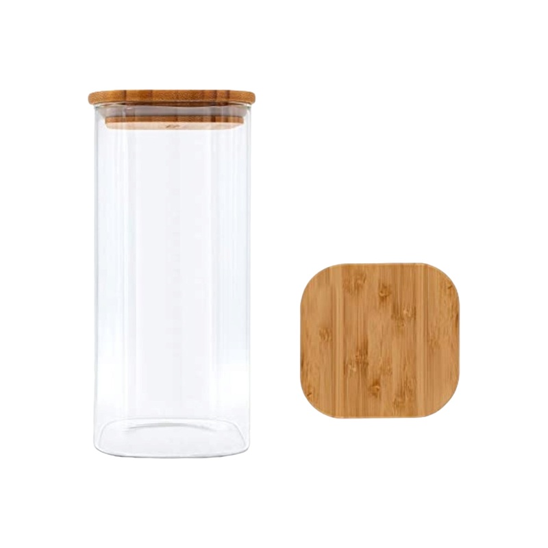 Aqua Glass Canister 1L Square with Wood lid 27128