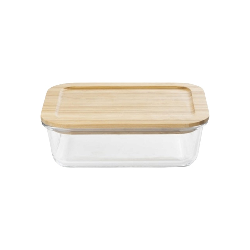 Aqua Glass Food Container Bamboo Lid 17×10.5×5.5cm 27111