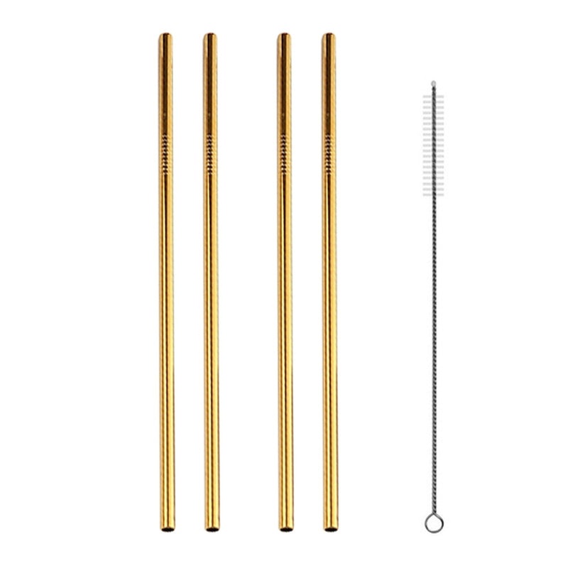 Aqua Stainless Steel Straws Gold with Brush 6pcs