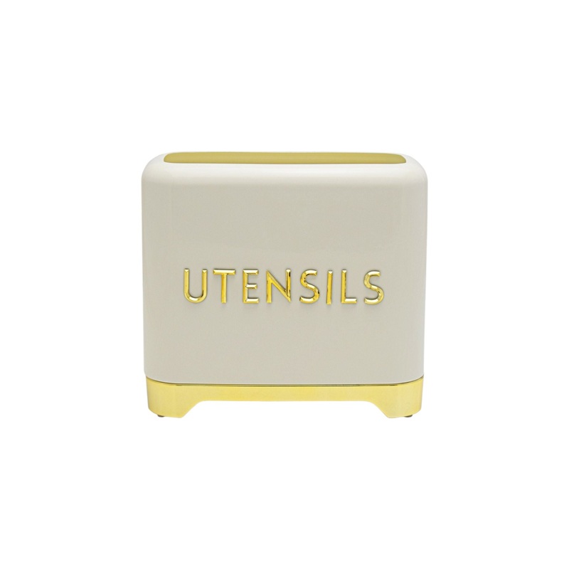 Retro Vintage Tin Utensil Holder Cream-Gold