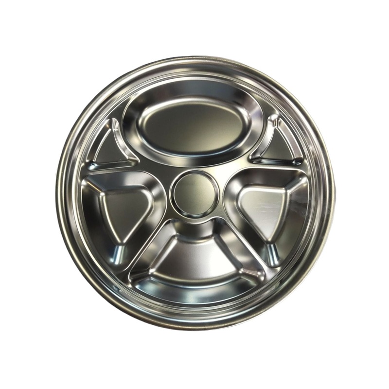 Stainless Steel Snack Tray – Serving Dinner Plate 35cm Big 7 Division-Round