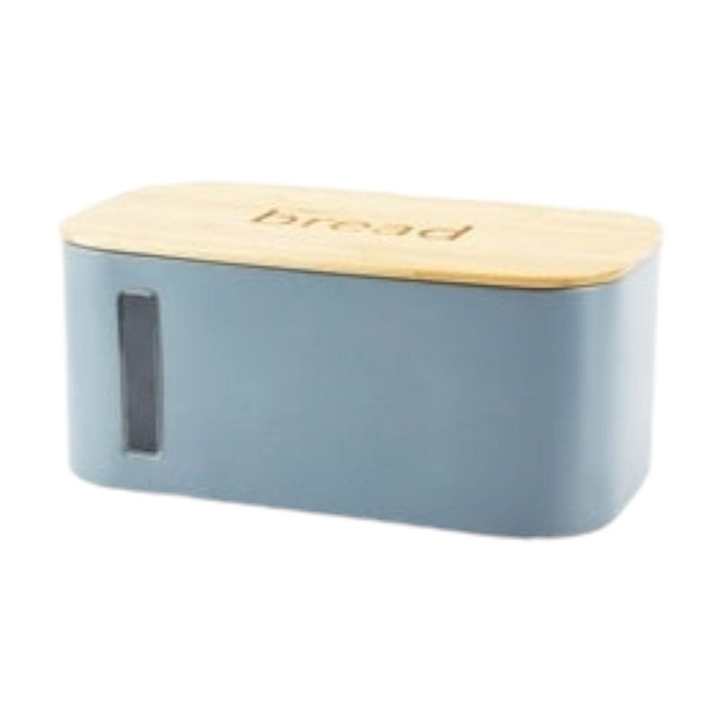 Aqua Bread Bin Tin Grey Bamboo Lid – Window 26579