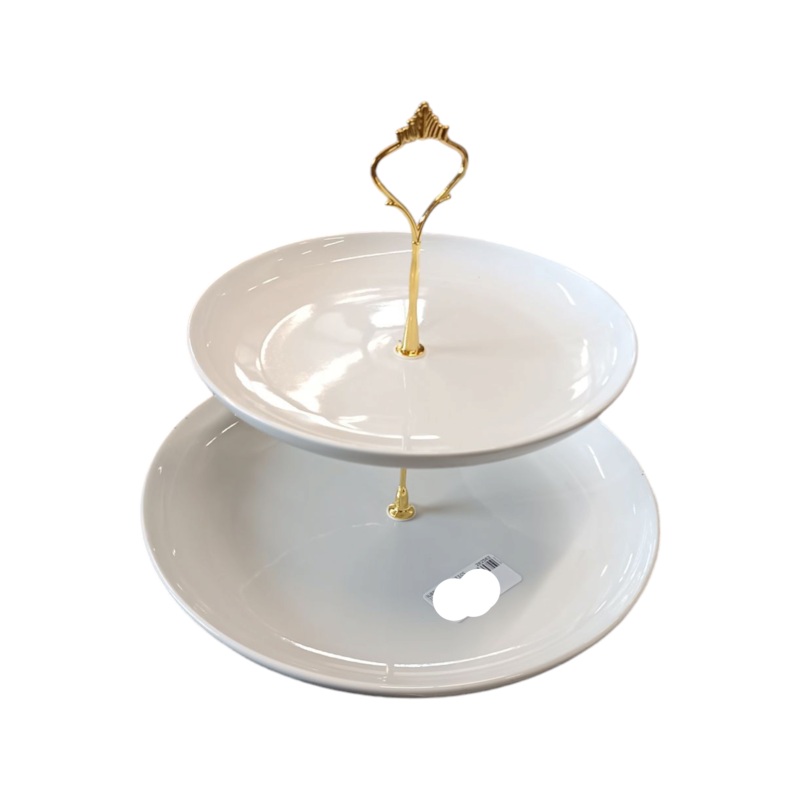 White Ceramic Cake Stand 2 Tier with Handle 27.5x23cm