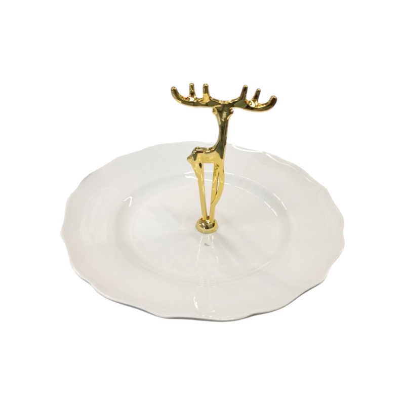 White Ceramic Cake Stand Golden Handle 22×12.5cm