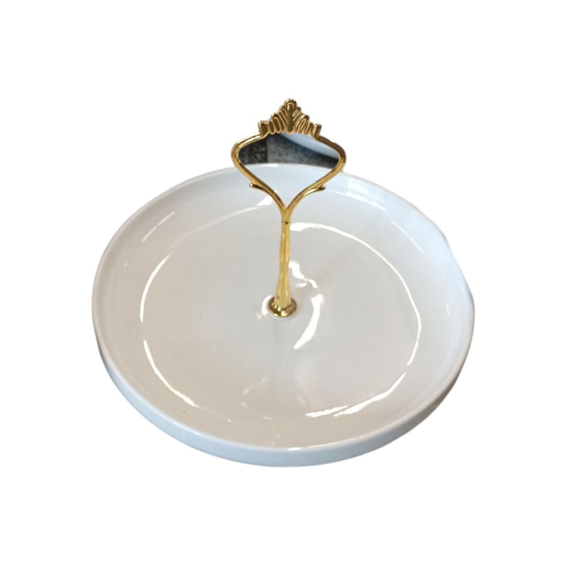 White Ceramic Cake Stand with Handle 18×12.5cm