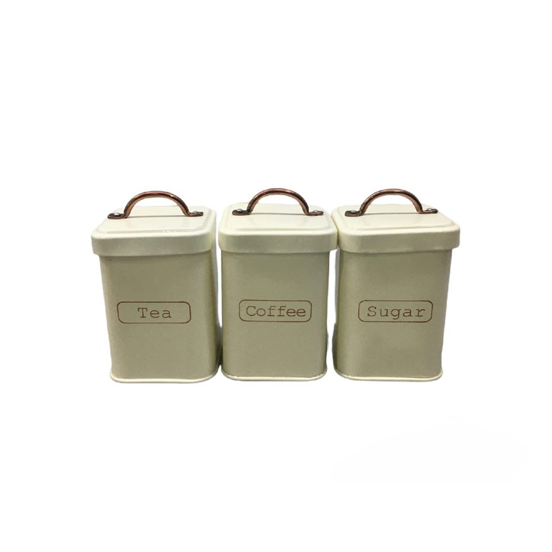 Vintage Tin Canister Jar Cream with Bronze Handle Tea Each 10x10x14cm