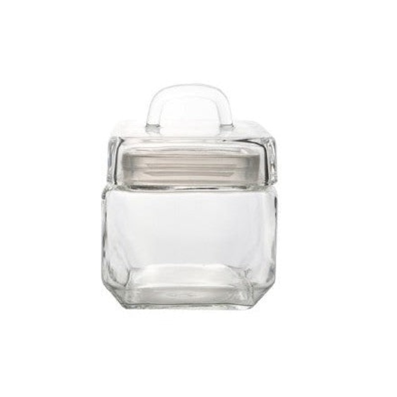 Aqua Canister Glass Jar Square Loop Lid 0.9L 26583