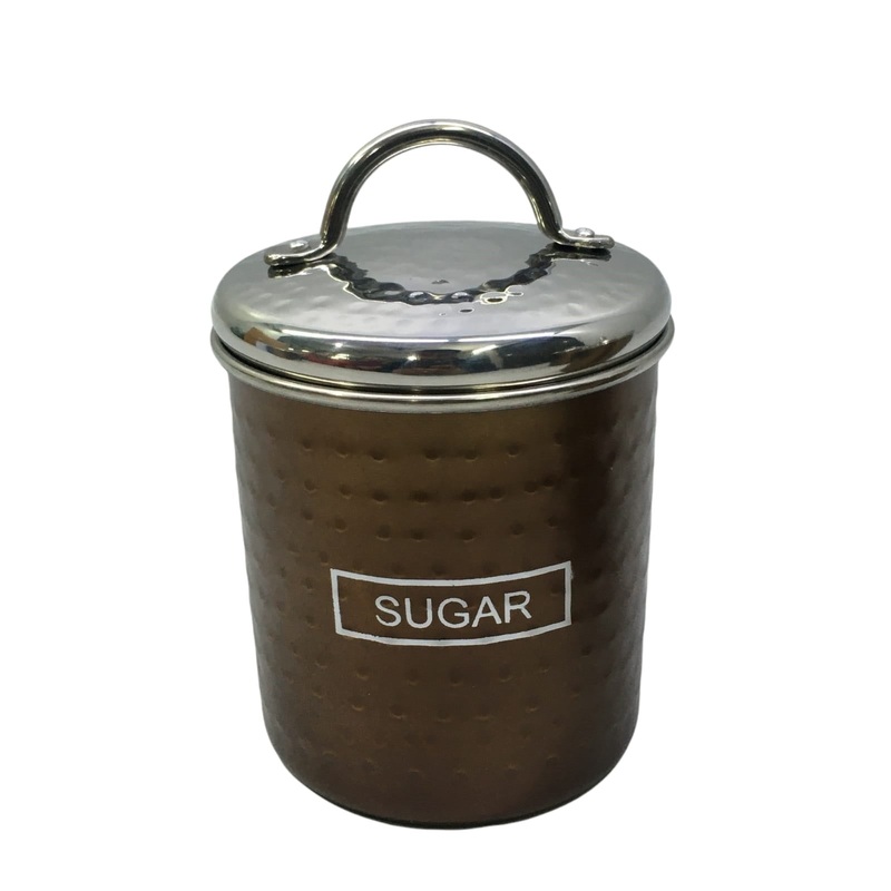 Storage Canister Sugar Tin Bronze 10x12cm Hammered Finish Stainless Steel