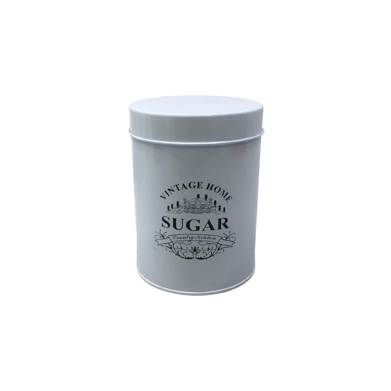 Vintage Tin Sugar Canister White 10×13.5cm