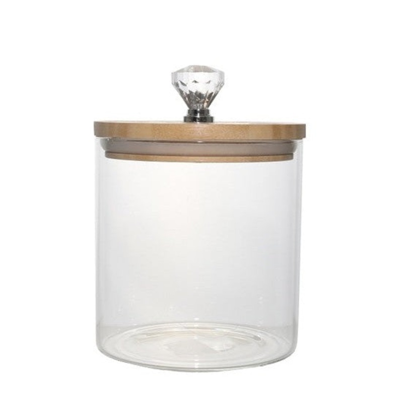 Aqua Glass Canister 1.05L Bamboo Lid Diamond Decor Knob 27160