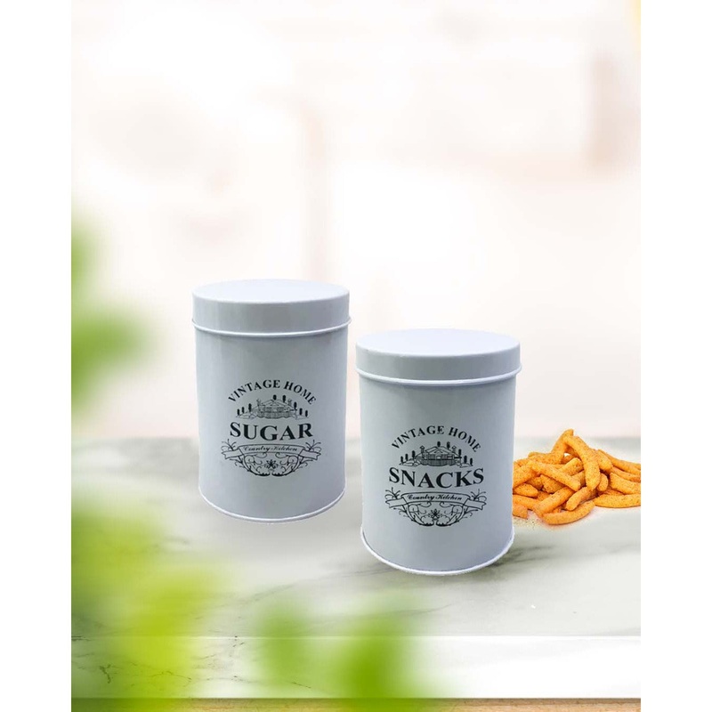 Vintage Tin Tea-Coffee Canister White Each 10×13.5cm