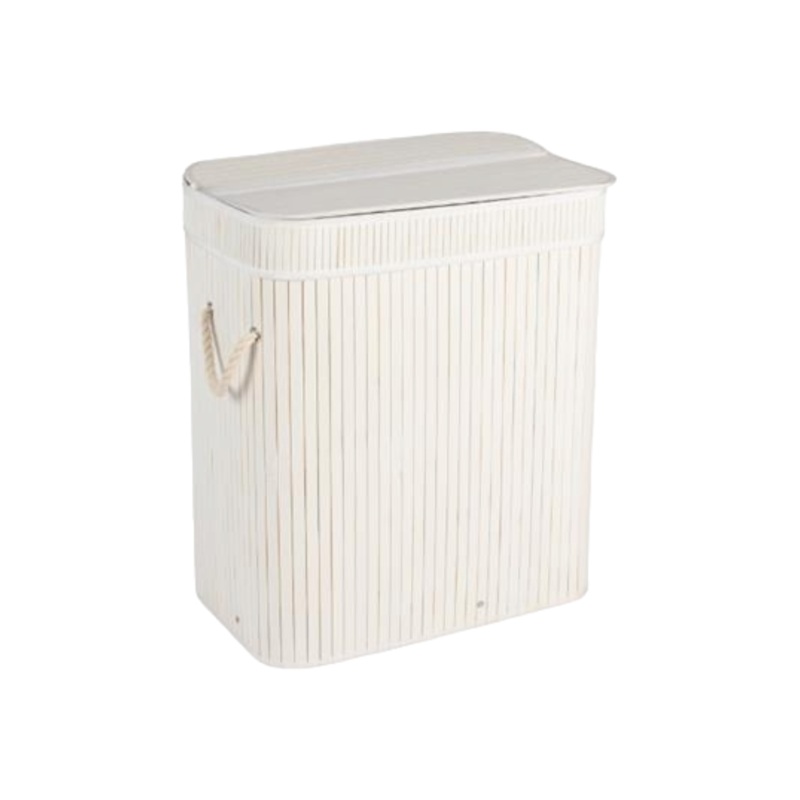 Aqua Bamboo Foldable Laundry Basket Double Rectangle White 15690