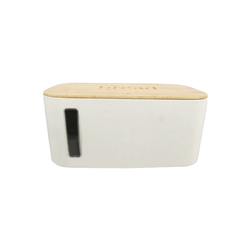 Aqua Bread Bin Cream with Bamboo Lid 26753