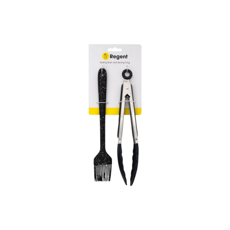 Regent Kitchen Basting Brush and Serving Tong set Nylon and Stainless Steel
