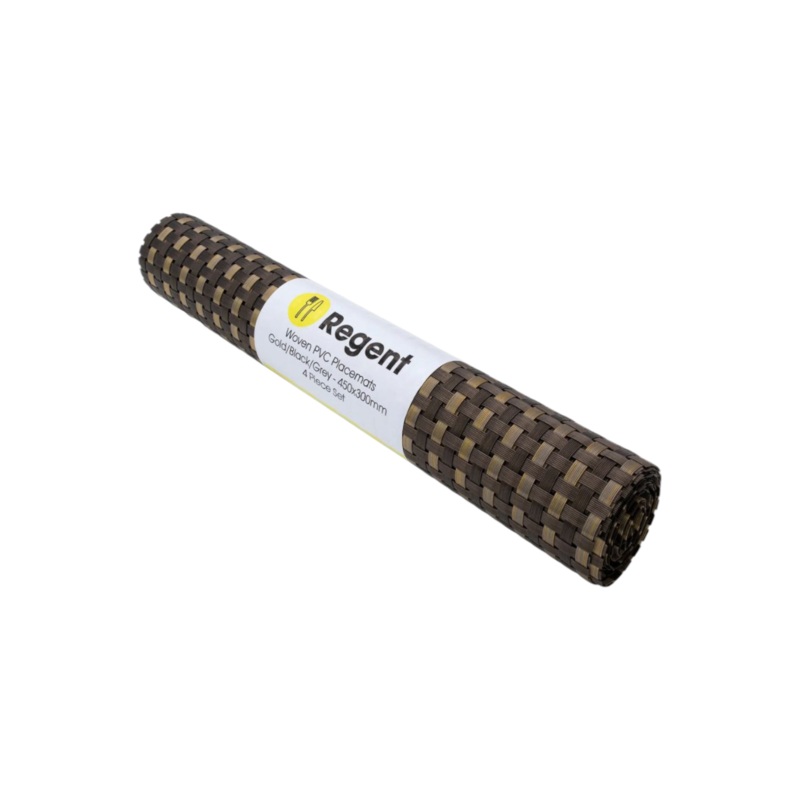 Regent Place Mats Woven Gold/Black/Grey PVC 4pack