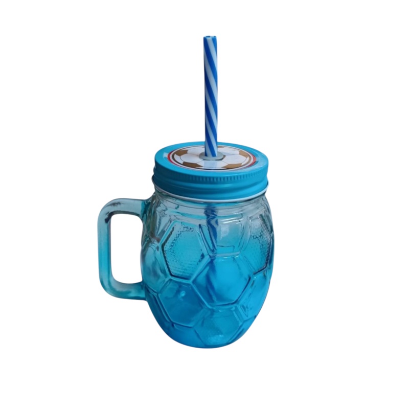 Soccer Ball Mason Jar Cup with Lid & Straw