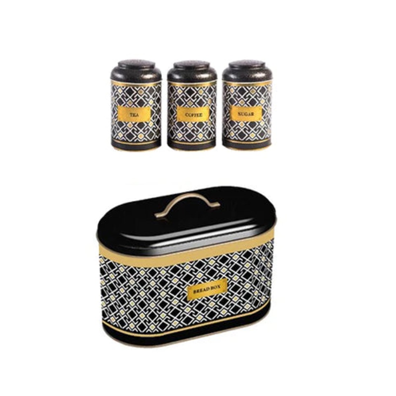 Totally Home Bread Bin and Canister Set Tea-Coffee-Sugar Black