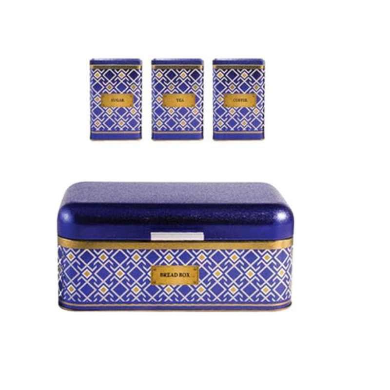 Totally Home Bread Bin and Canister Set Tea-Coffee-Sugar Royal Blue