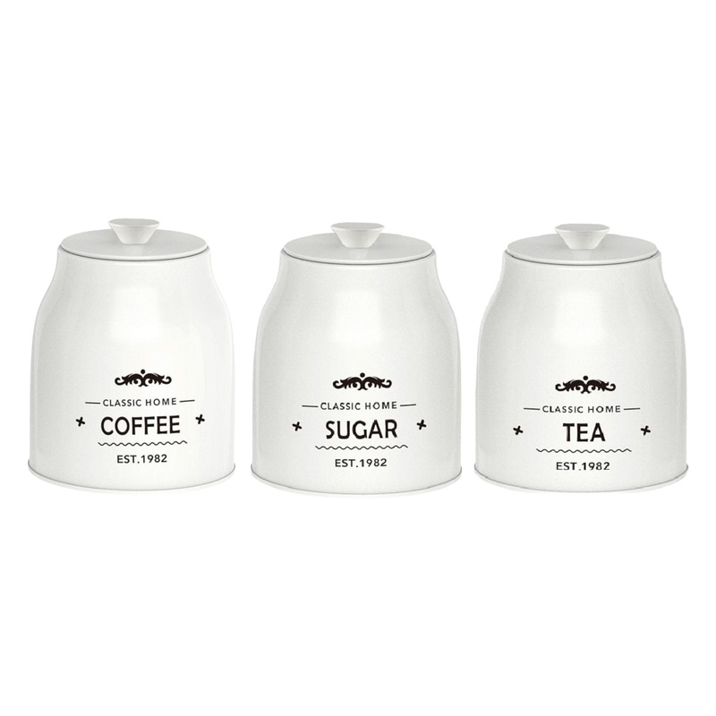 Aqua Canister Storage Tin Iron White Coffee/Sugar/ Tea Set – 26500-1-2