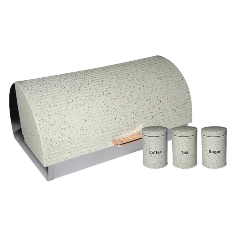 Bread Bin with 3 Canister Set Marble Dot Print Cream CH559