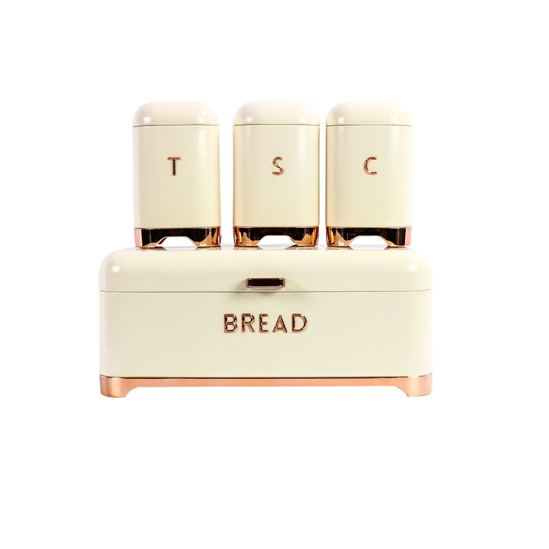 Retro Vintage Bread Bin Coffee Sugar Tea Tin Set Cream Rose Gold