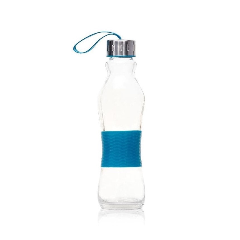Consol 500ml Glass Grip ‘n Go Water Bottle with Strap Lid 27206