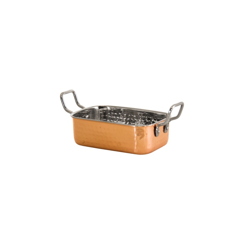Regent Cookware Karahi Serving Roaster 420ml Rectangular Hammered Copper Plated Stainless Steel