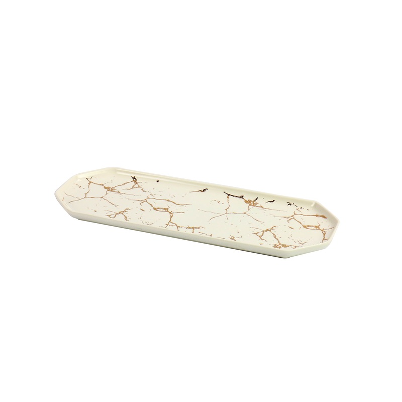 Serving Tray Ceramic Cream/Gold Marble 11492