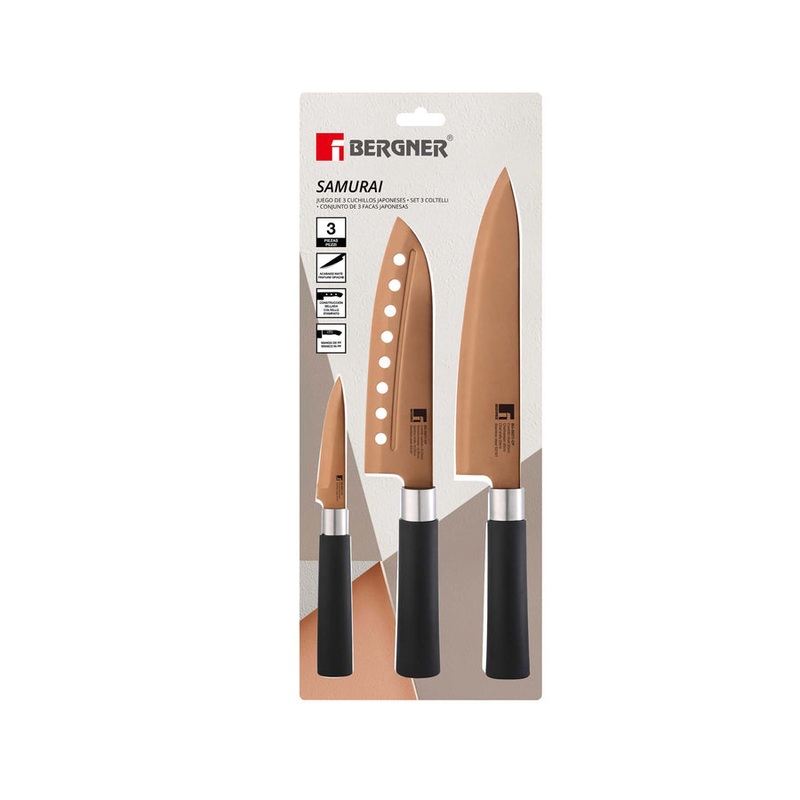 Bergner Chef Knive Set 3Pcs Samurai Copper Stainless Steel SGN2203