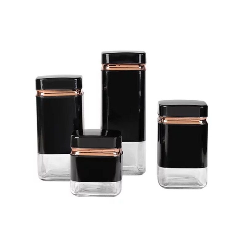 Continental Homeware Canister Set Black with Gold Line 4 Pack Squre Shape CH835