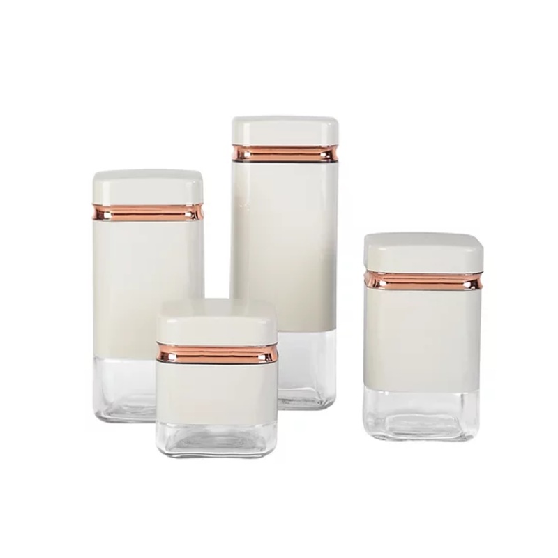 Continental Homeware Canister Set Cream with Gold Line 4 Pack Squre Shape CH836