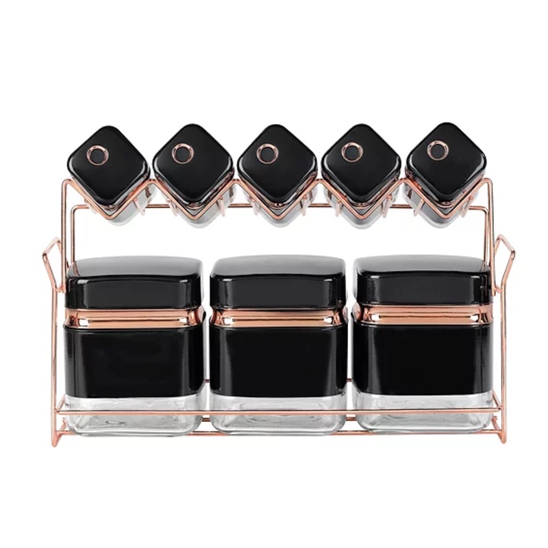 Continental Homeware Spice Set Black with Gold Line 8 Pack Squre Shape CH830