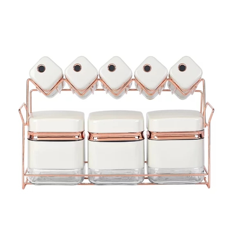 Continental Homeware Spice Set Cream with Gold Line 8 Pack Squre Shape CH831