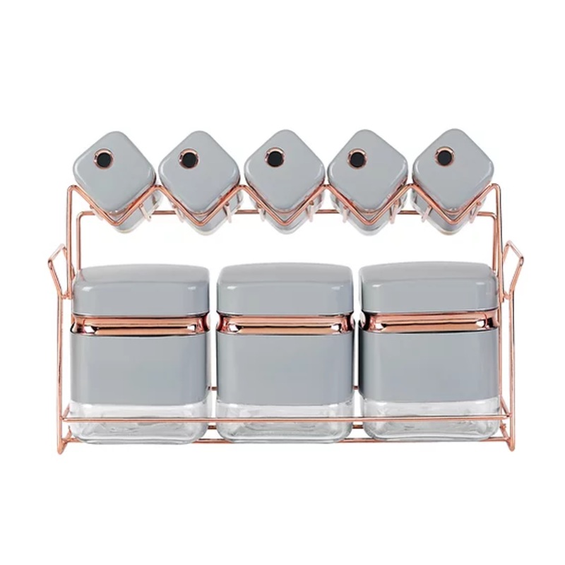 Continental Homeware Spice Set Grey with Gold Line 8 Pack Squre Shape CH833