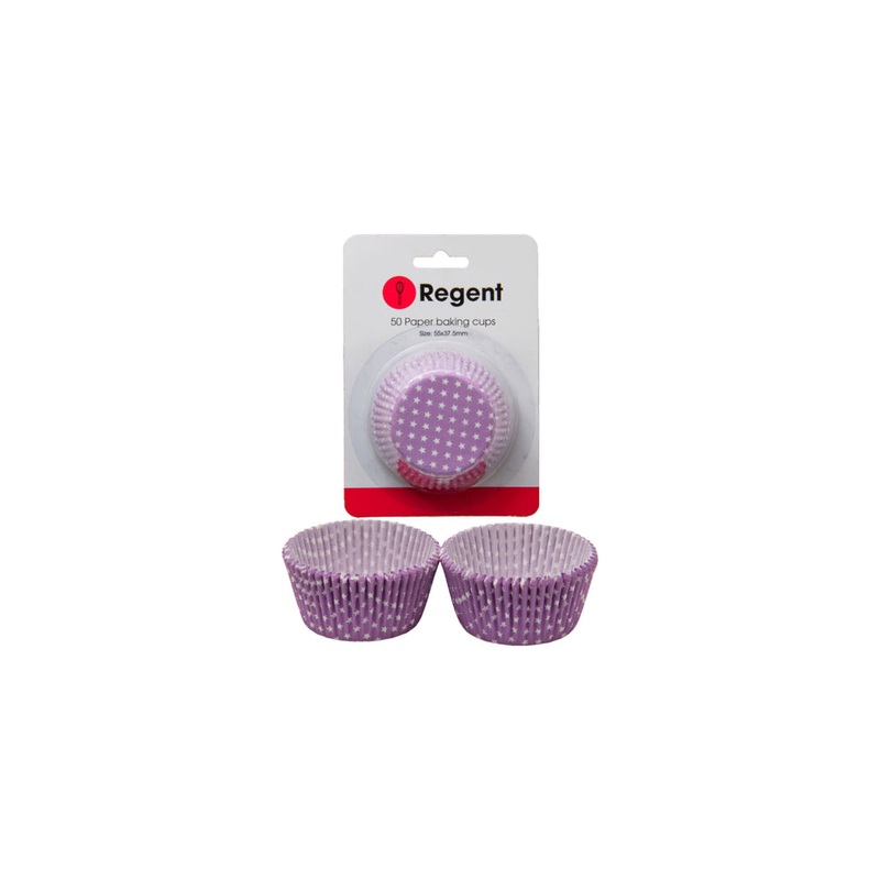 Regent Cake Cups 55×37.5mm Lilac with White Star 50 Pack 71404