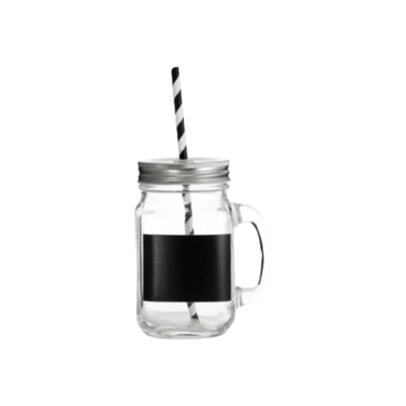 Regent Glass Mason 450ml with Chalkboard Notes Lid and Straw 27640