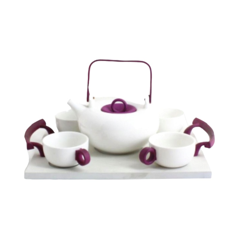 Ceramic Tea & Coffee 6pc Set Purple-White XTS04