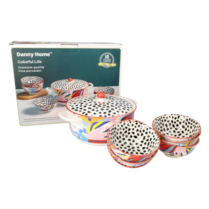 Porcelain Printed Soup Pot 7pcs Set in Gift Box
