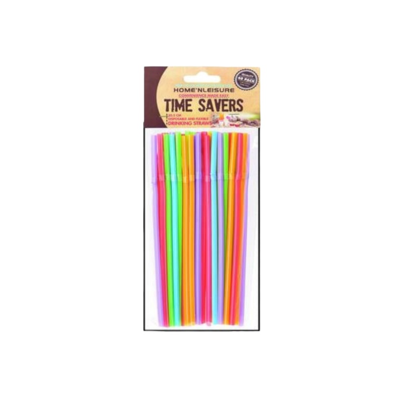 Time Savers Flexible Plastic Bendy Colorful Straws 33cm Assorted 70pack