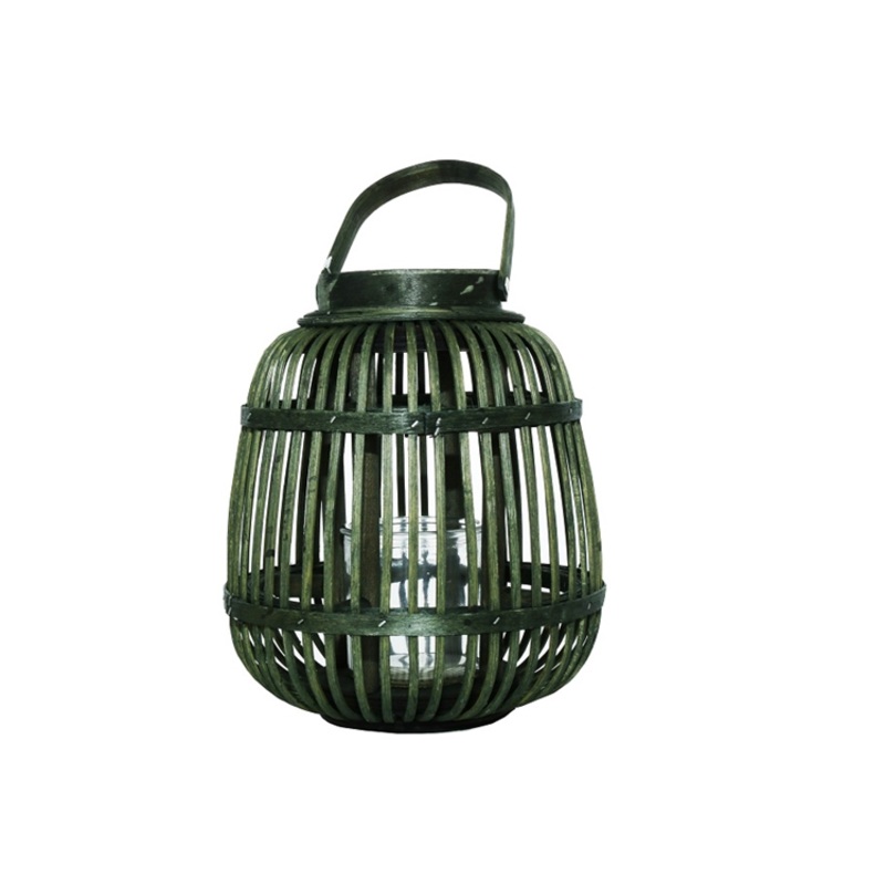 Bamboo Lantern Hanging 24x19cm Green 21865