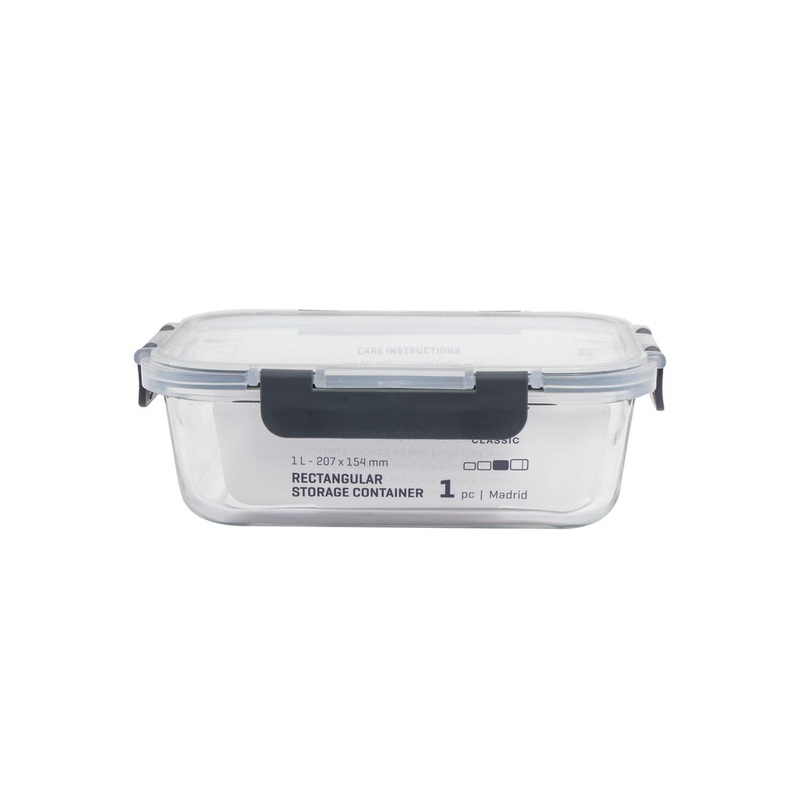 Consol Glass Food Storage Container 1L with Clip Lid Rectangle 207x154x70mm 17170