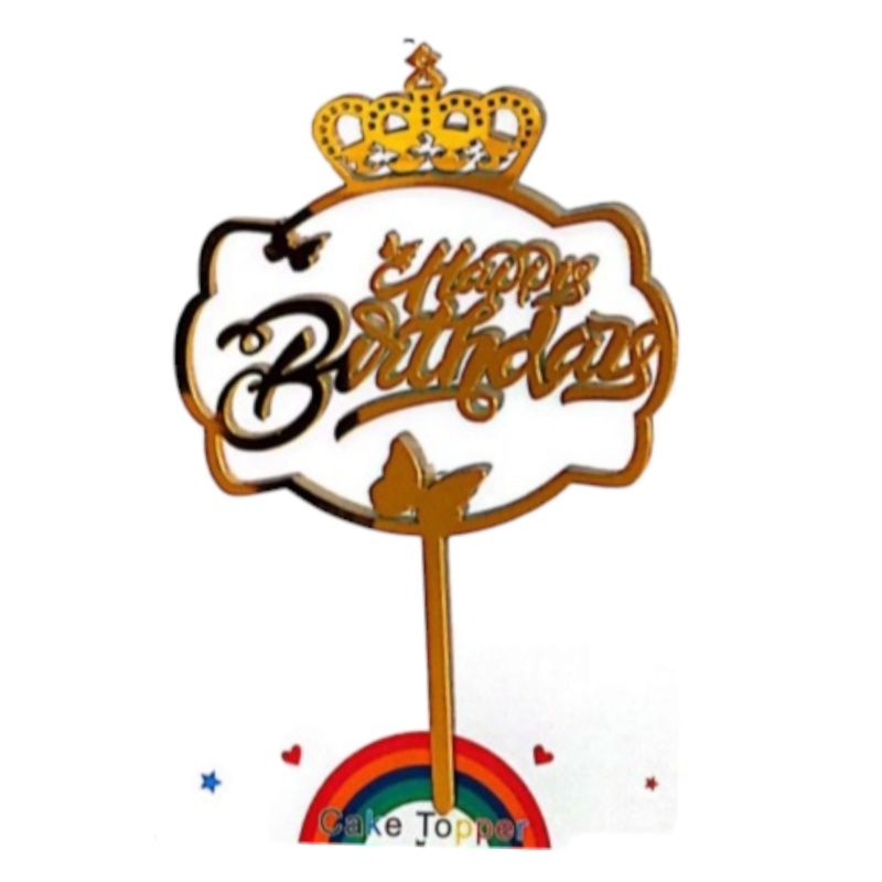 Acrylic Cake Topper Happy Birthday Crown Theme