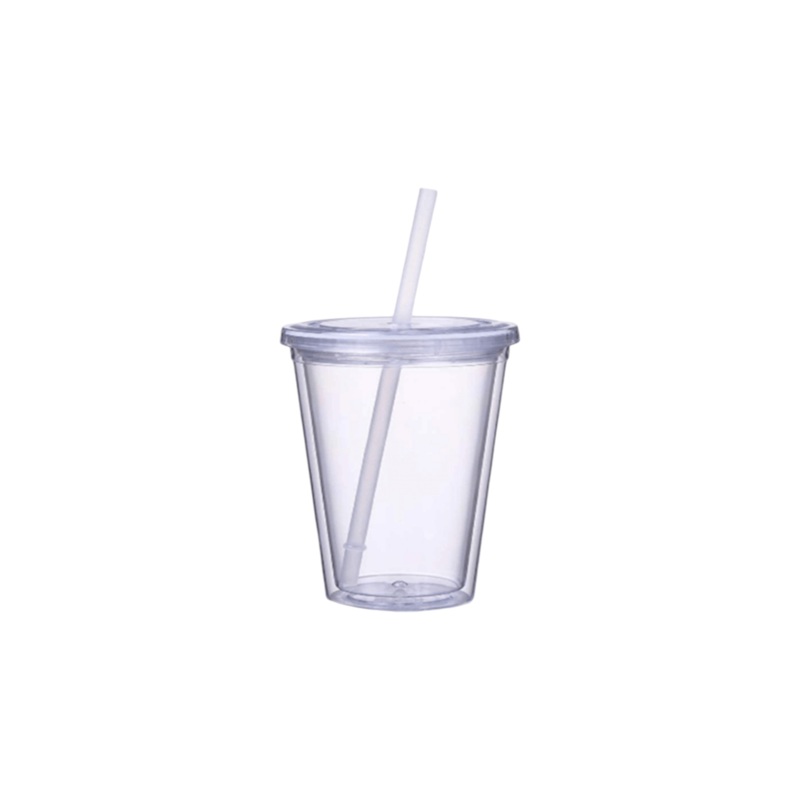 350ml Acrylic Tumbler Double Wall Insulated Cup with Straw