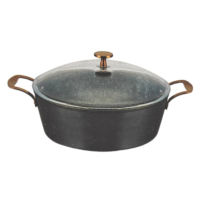 Cookware Non-Stick Pot with Glass Lid with Rose Gold Handle 30cm SGN2005