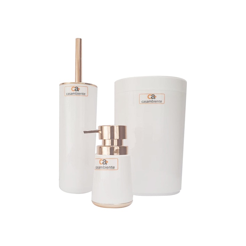 Casambiente Bathroom Set 3pc White with Rose Gold Lid SGN2338