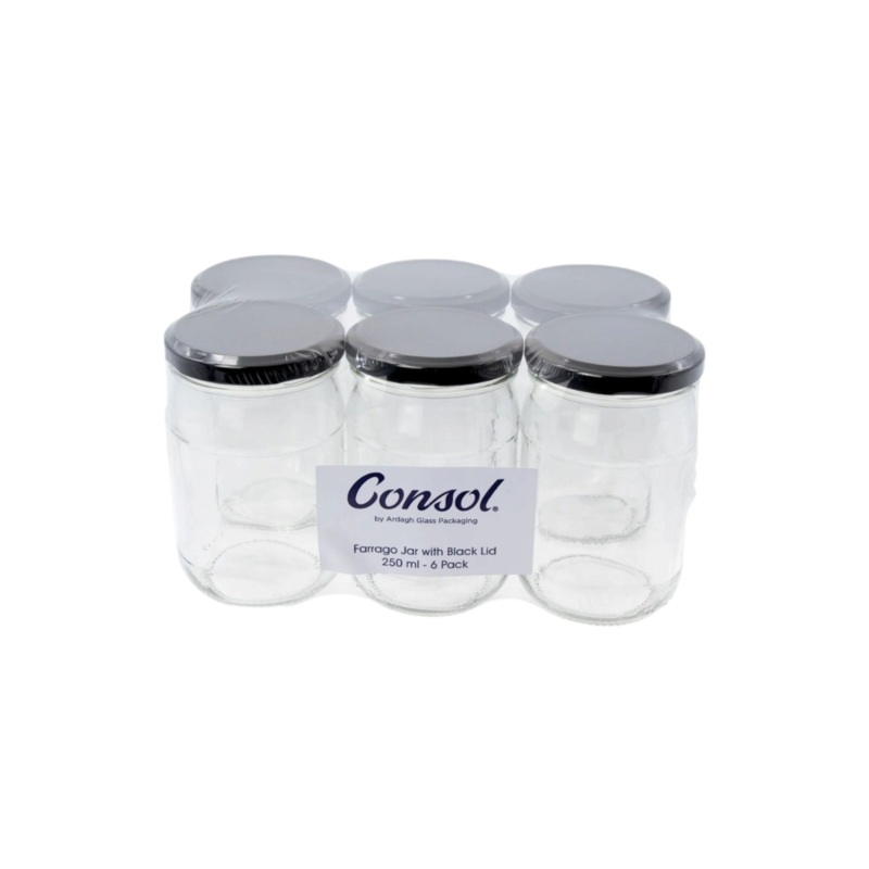 Consol Farrago Jar with Black Lid 6Pack 250ml